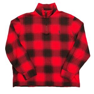 Polo Ralph Lauren Estate Rib Sweater Mens Large Red Plaid Quarter Zip Logo